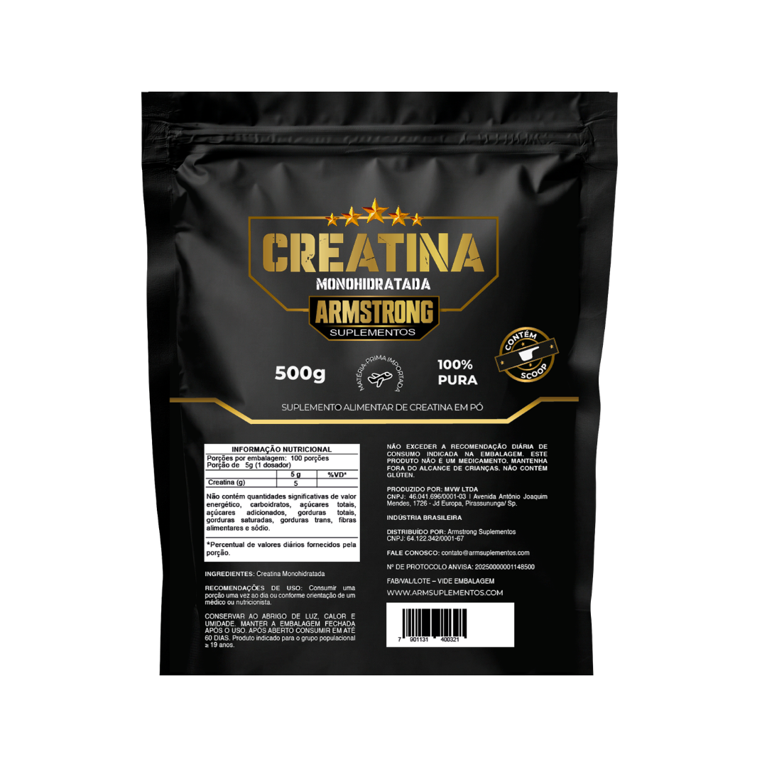 Creatina Monohidratada Armstrong Suplementos – 100% Pura (500g)