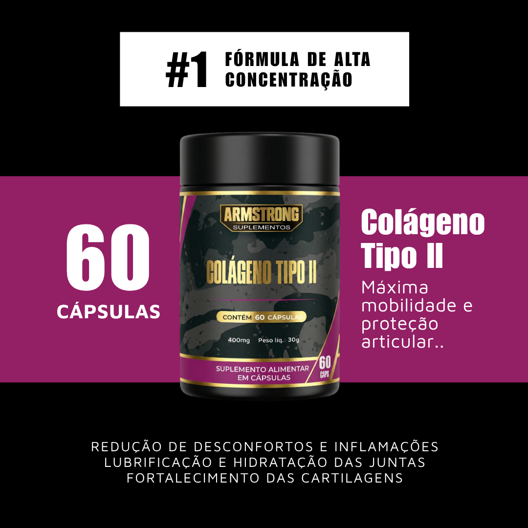 Colágeno Tipo II Armstrong – Com MSM e Ácido Hialurônico (60 Cápsulas)