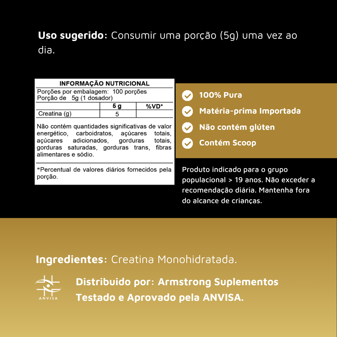 Creatina Monohidratada Armstrong Suplementos – 100% Pura (500g)