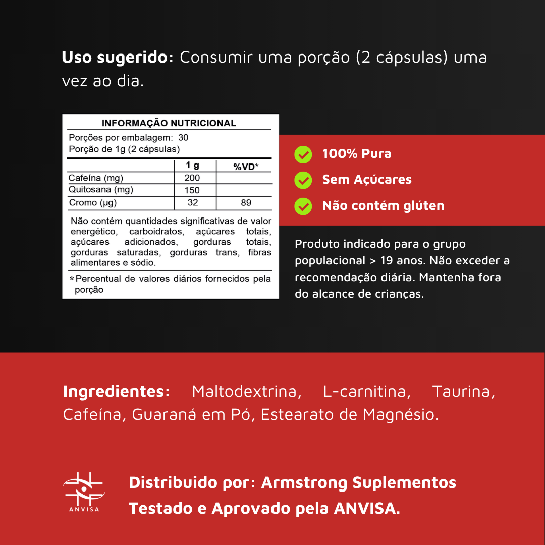 Termogênico Armstrong – Cafeína, L-Carnitina e Taurina (60 Cápsulas)