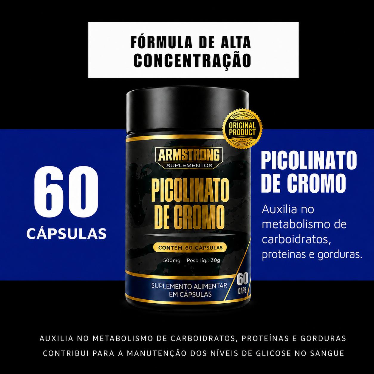 Picolinato de Cromo Armstrong Suplementos – 500mg (60 Cápsulas)