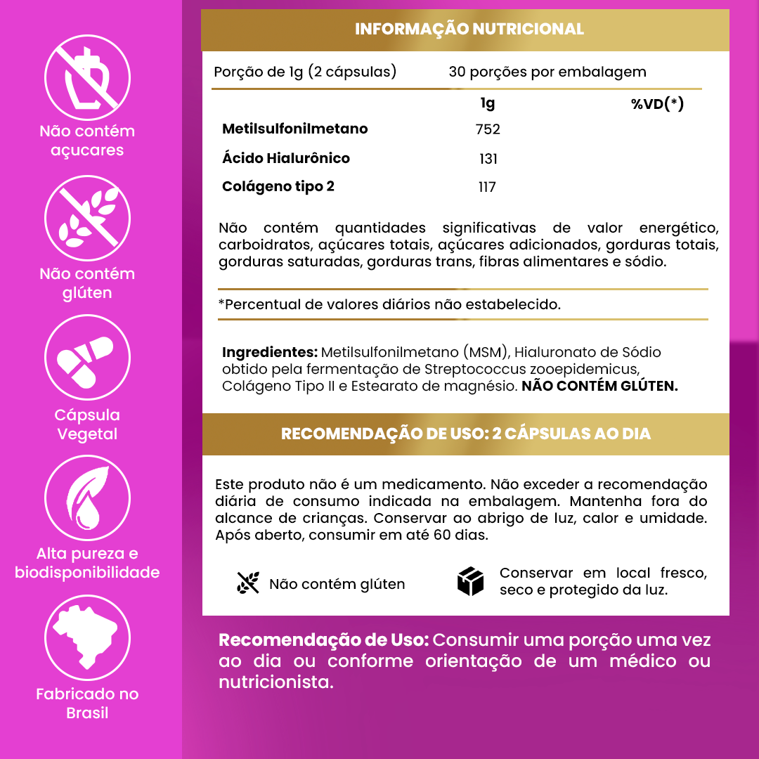 Colágeno Tipo II Armstrong – Com MSM e Ácido Hialurônico (60 Cápsulas)