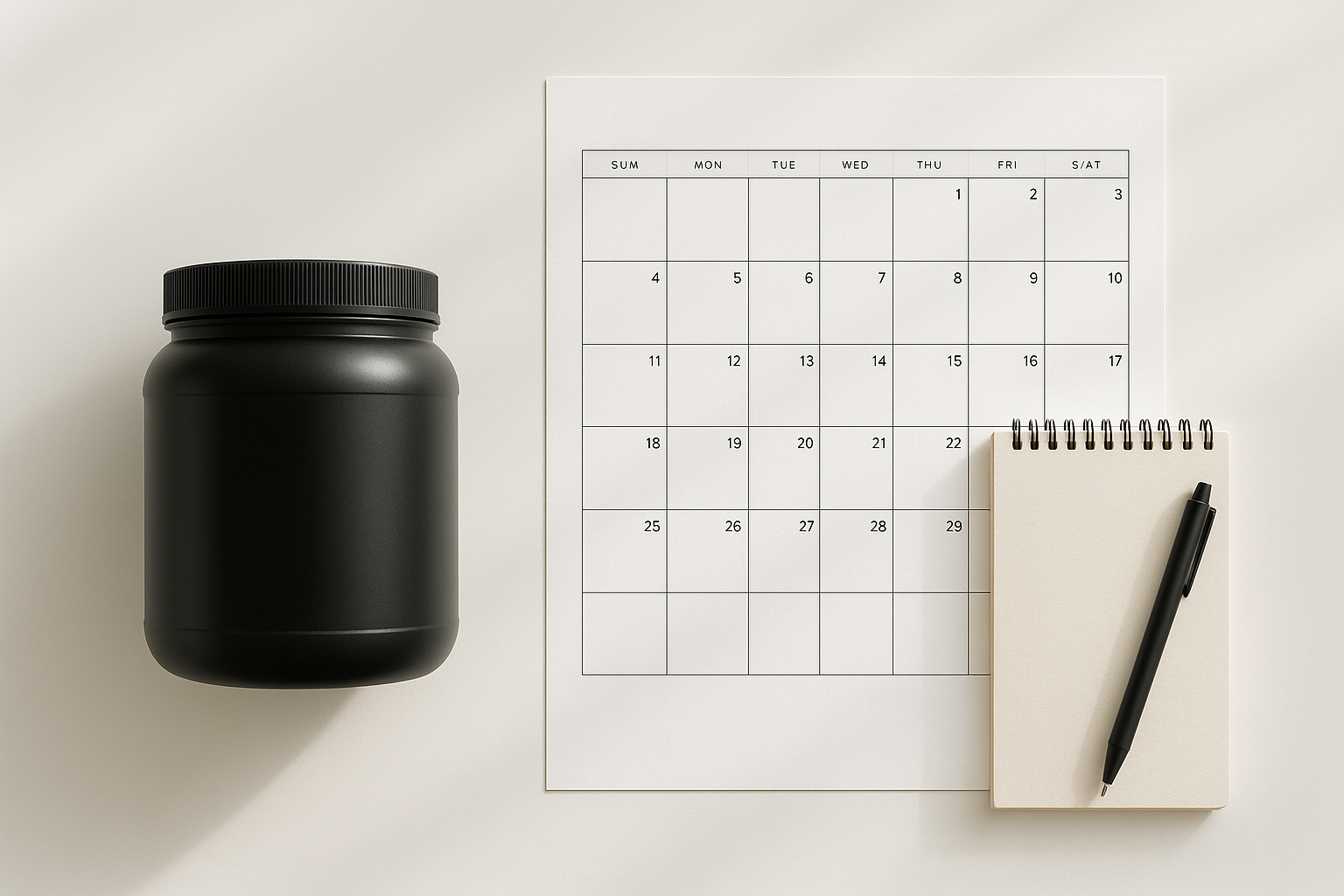 Creatina todo dia para sempre - pote com calendário e caderninho