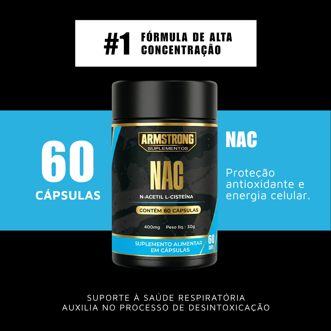 NAC N-Acetil L-Cisteína 400mg Armstrong Suplementos – 60 Cápsulas