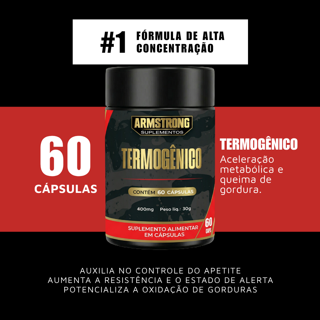 Termogênico Armstrong – Cafeína, L-Carnitina e Taurina (60 Cápsulas)