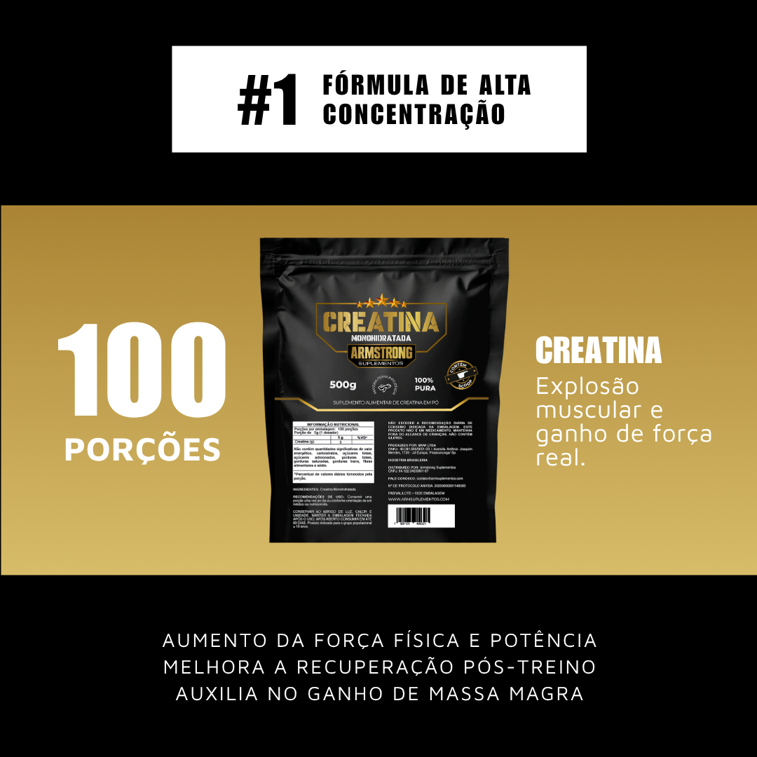 Creatina Monohidratada Armstrong Suplementos – 100% Pura (500g)