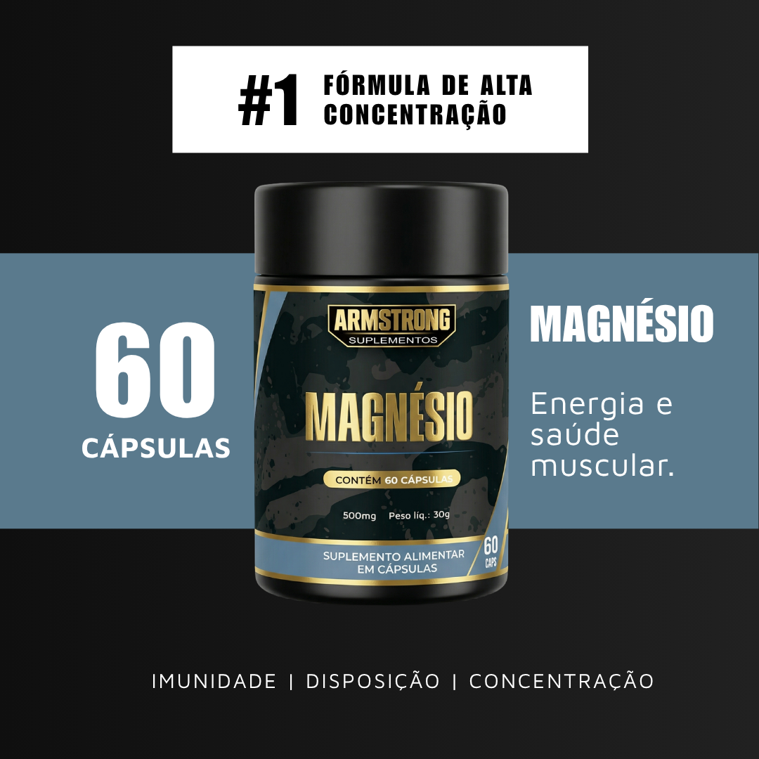 Magnésio Triplo Armstrong – Bisglicinato, Dimalato e Óxido (60 Cápsulas)
