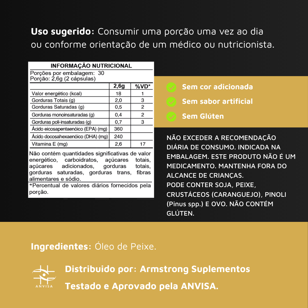 Ômega 3 Alta Concentração 360 EPA 240 DHA - 60 Cápsulas Armstrong