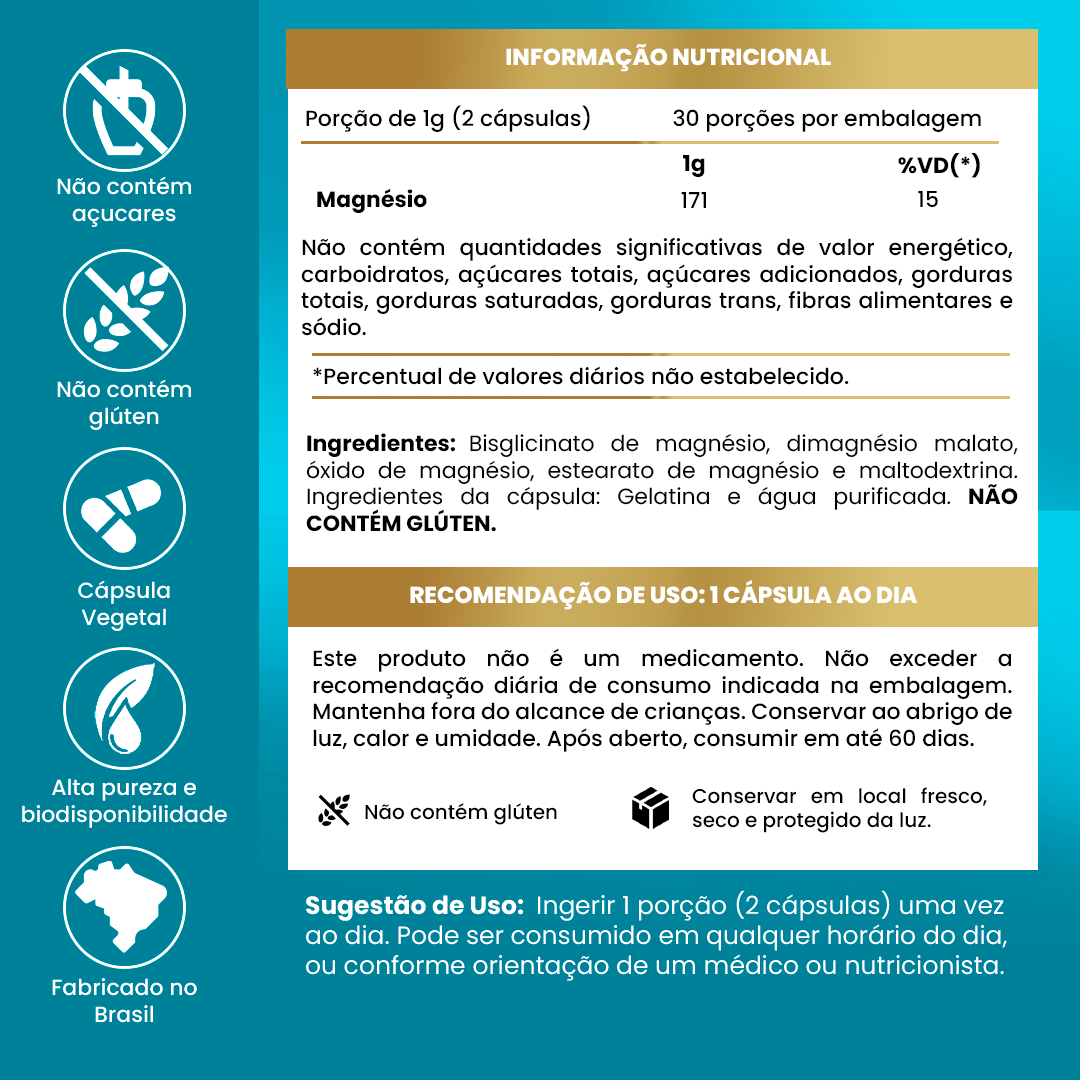Magnésio Triplo Armstrong – Bisglicinato, Dimalato e Óxido (60 Cápsulas)