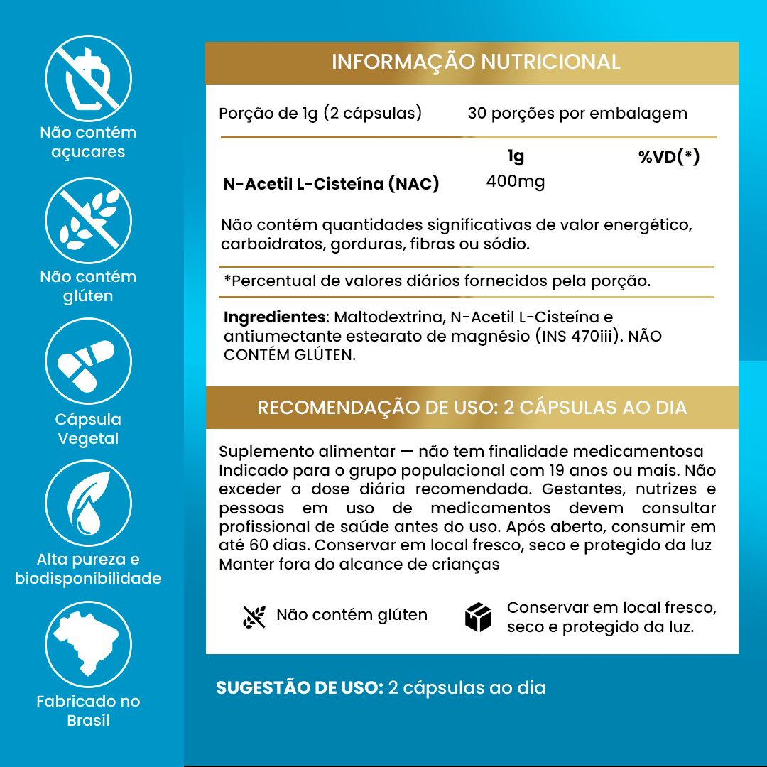 NAC N-Acetil L-Cisteína 400mg Armstrong Suplementos – 60 Cápsulas