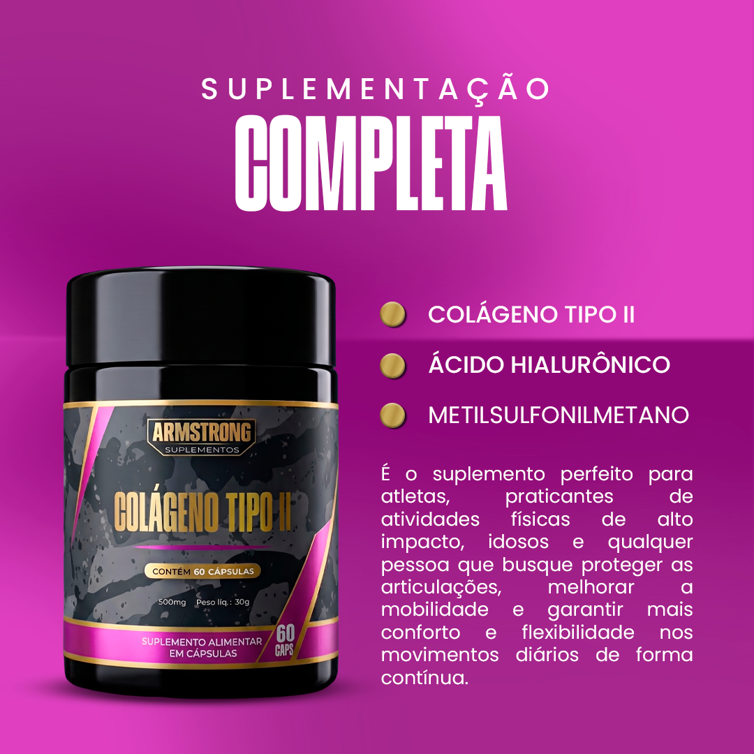 Colágeno Tipo II Armstrong – Com MSM e Ácido Hialurônico (60 Cápsulas)